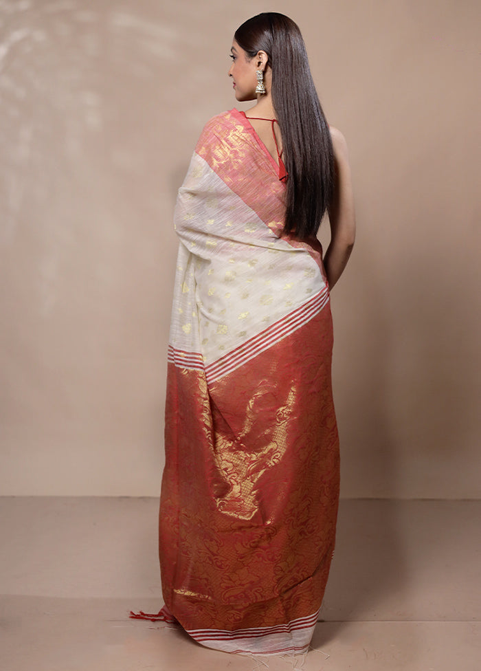 White Cotton Saree With Blouse Piece