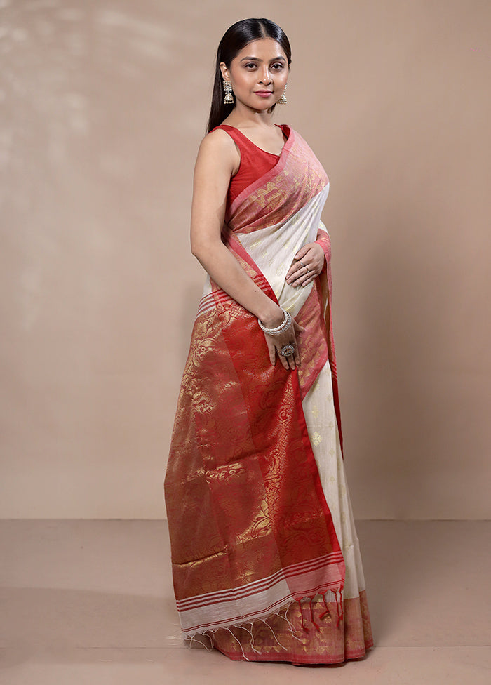 White Cotton Saree With Blouse Piece