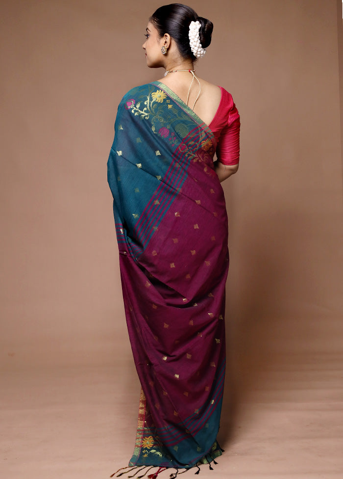 Blue Khadi Cotton Saree With Blouse Piece