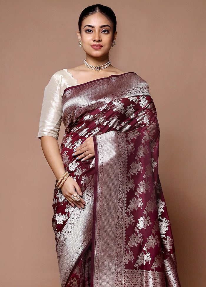 Wine Uppada Silk Saree With Blouse Piece