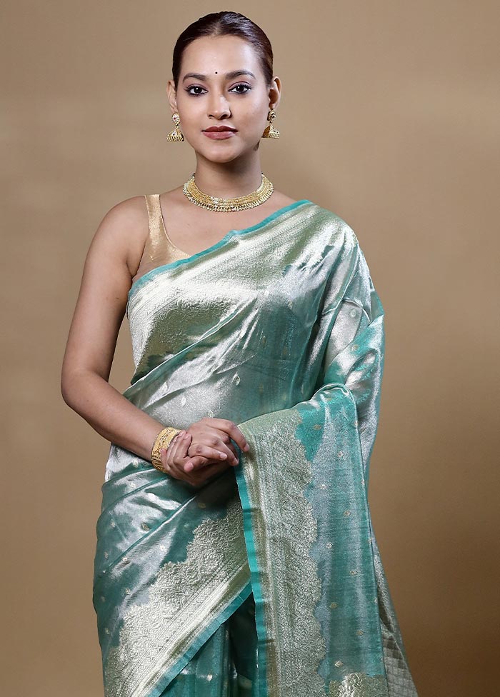 Green Tissue Silk Saree With Blouse Piece