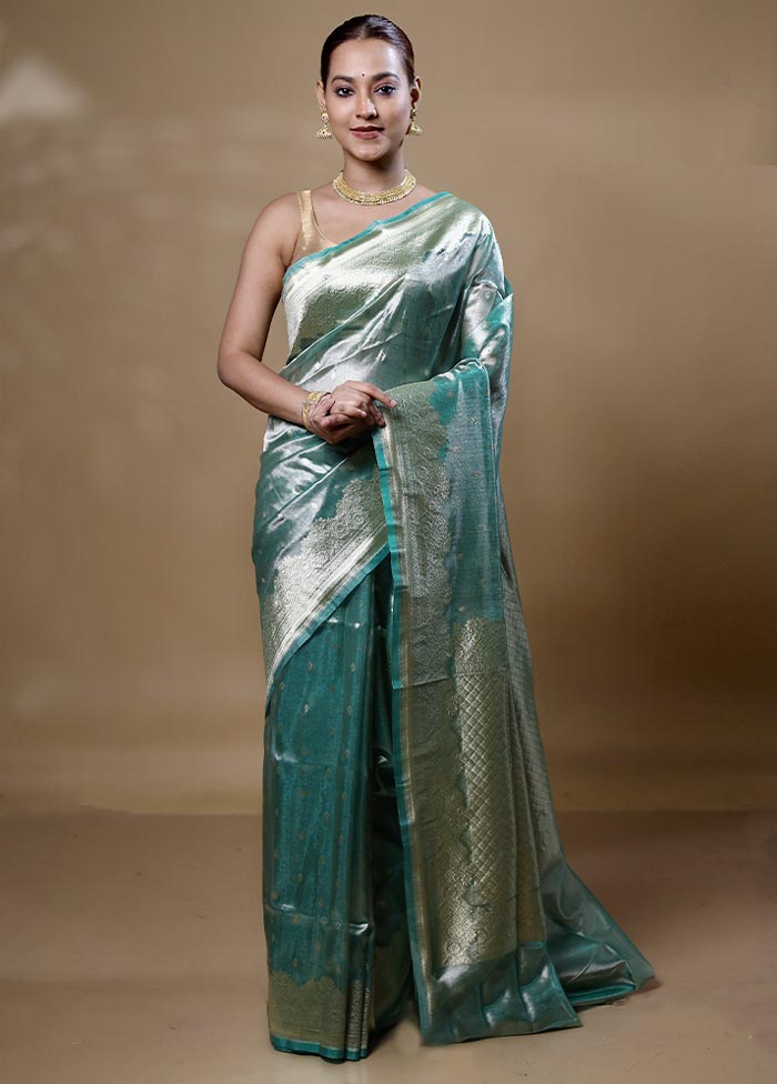 Green Tissue Silk Saree With Blouse Piece