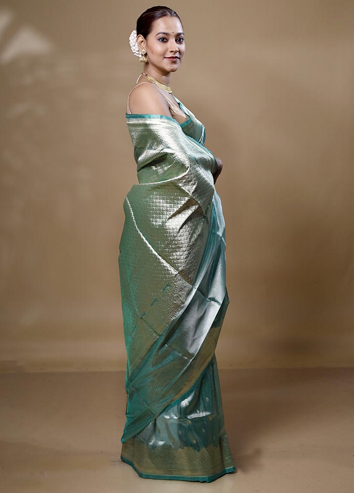 Green Tissue Silk Saree With Blouse Piece