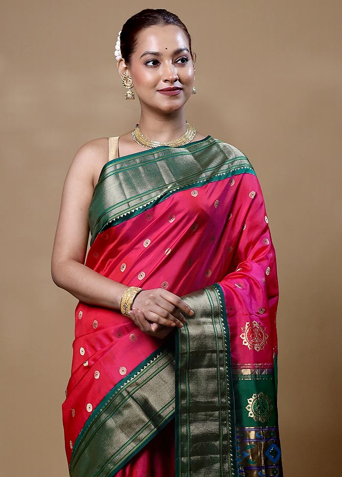 Pink Handloom Kanchipuram Pure Silk Saree With Blouse Piece