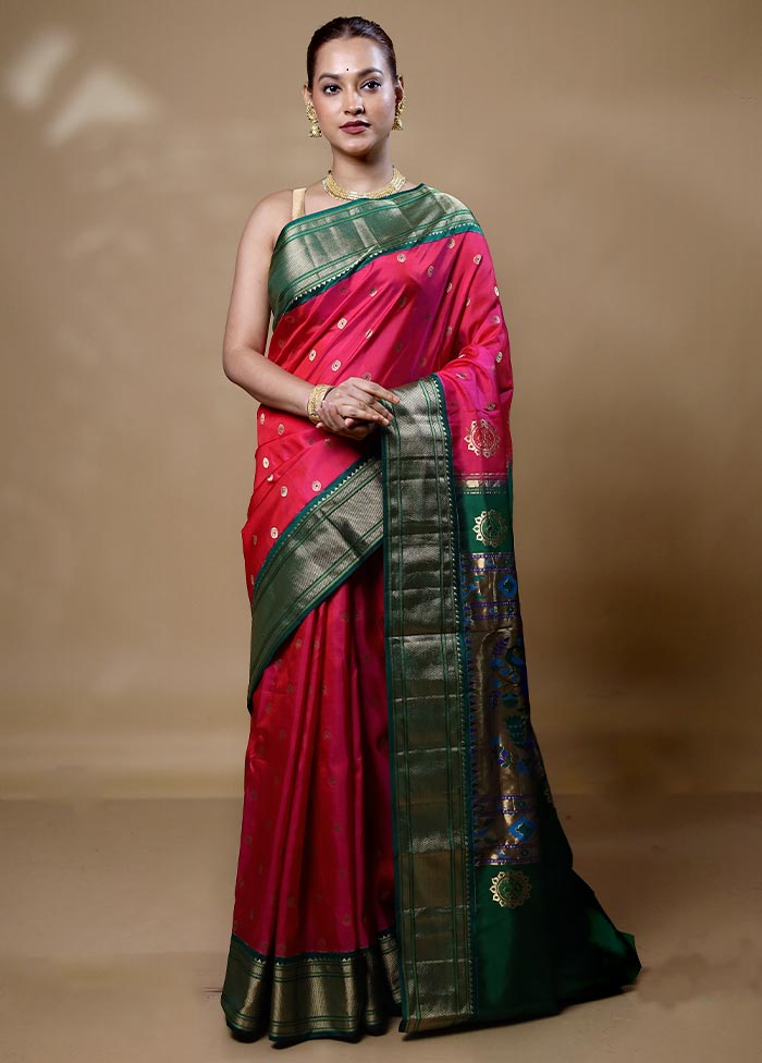 Pink Handloom Kanchipuram Pure Silk Saree With Blouse Piece