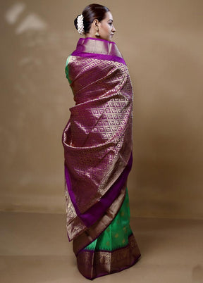 Green Handloom Kanchipuram Pure Silk Saree With Blouse Piece