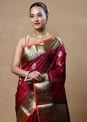 Maroon Handloom Kanchipuram Pure Silk Saree With Blouse Piece