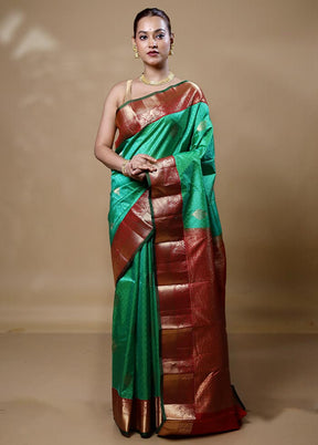 Green Handloom Kanchipuram Pure Silk Saree With Blouse Piece