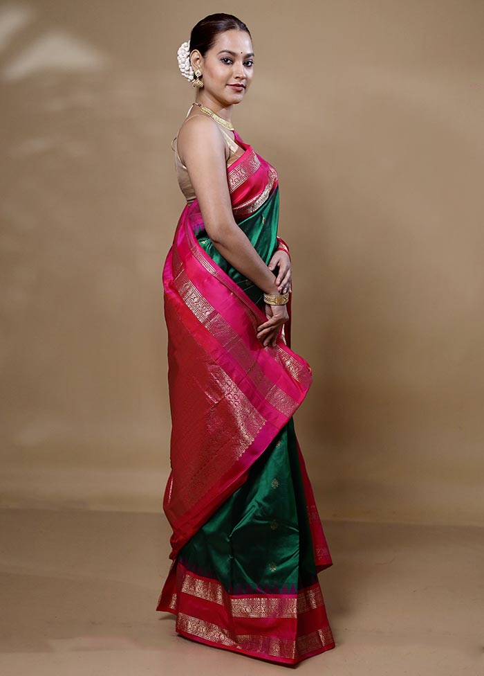 Green Handloom Kanchipuram Pure Silk Saree With Blouse Piece