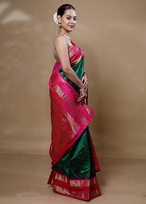 Green Handloom Kanchipuram Pure Silk Saree With Blouse Piece