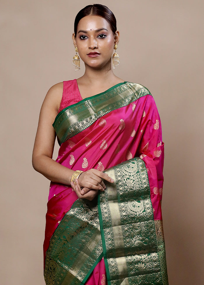 Pink Handloom Kanchipuram Pure Silk Saree With Blouse Piece