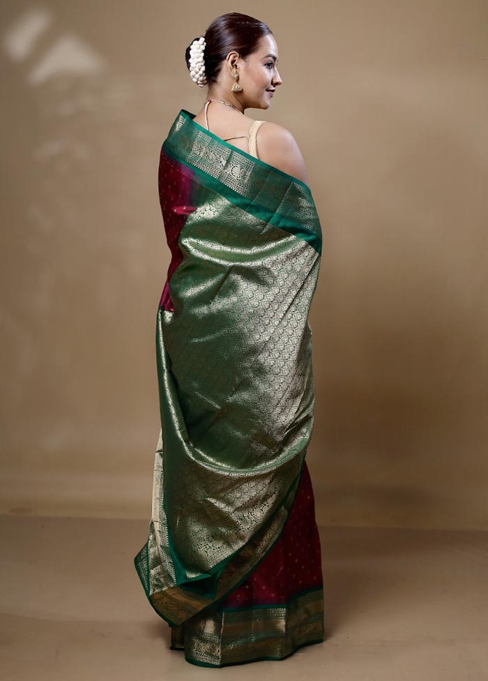 Violet Handloom Kanchipuram Pure Silk Saree With Blouse Piece