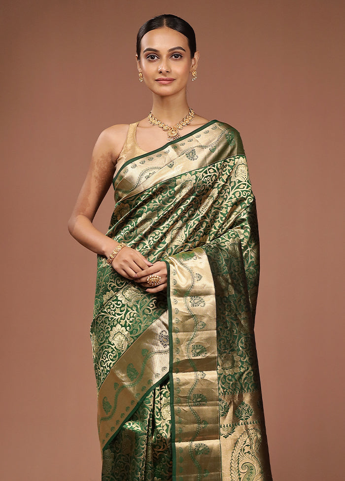 Green Handloom Kanjivaram Pure Silk Saree With Blouse Piece