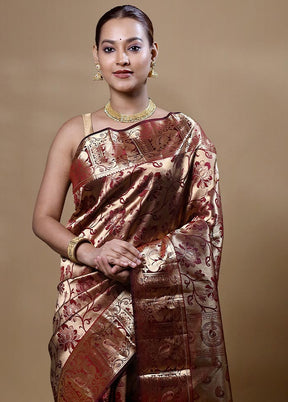 Maroon Handloom Kanjivaram Pure Silk Saree With Blouse Piece