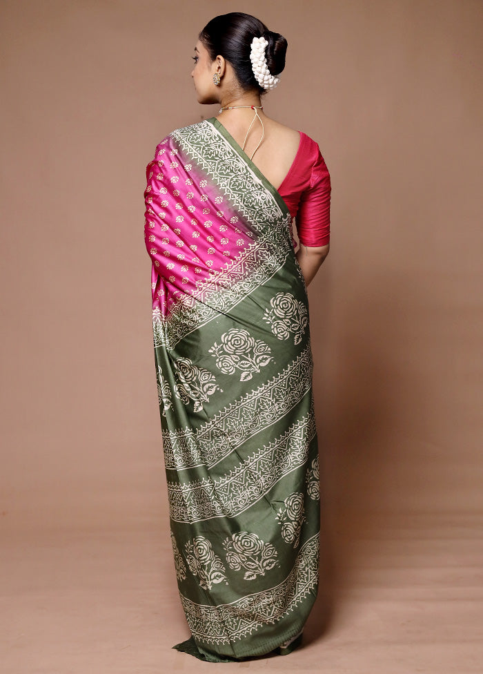 Pink Printed Silk Saree Without Blouse Piece