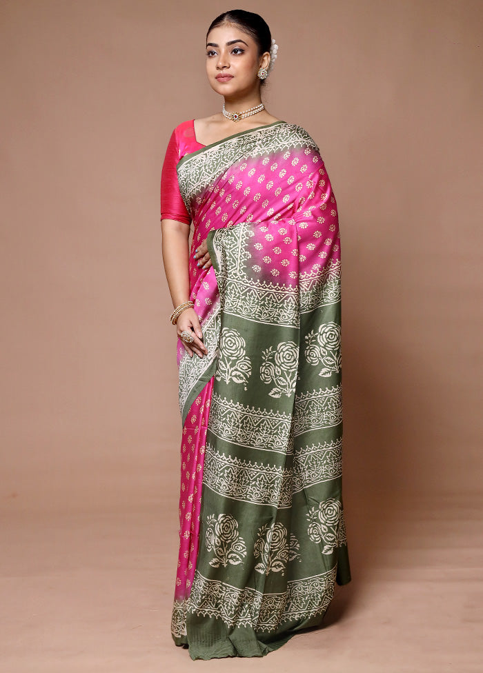 Pink Printed Silk Saree Without Blouse Piece