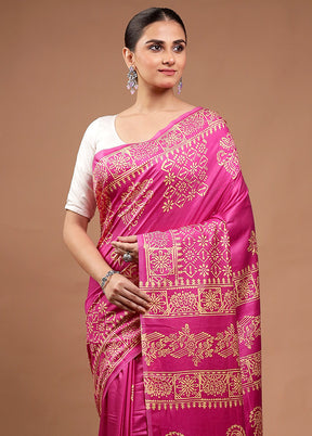 Pink Printed Silk Saree Without Blouse Piece