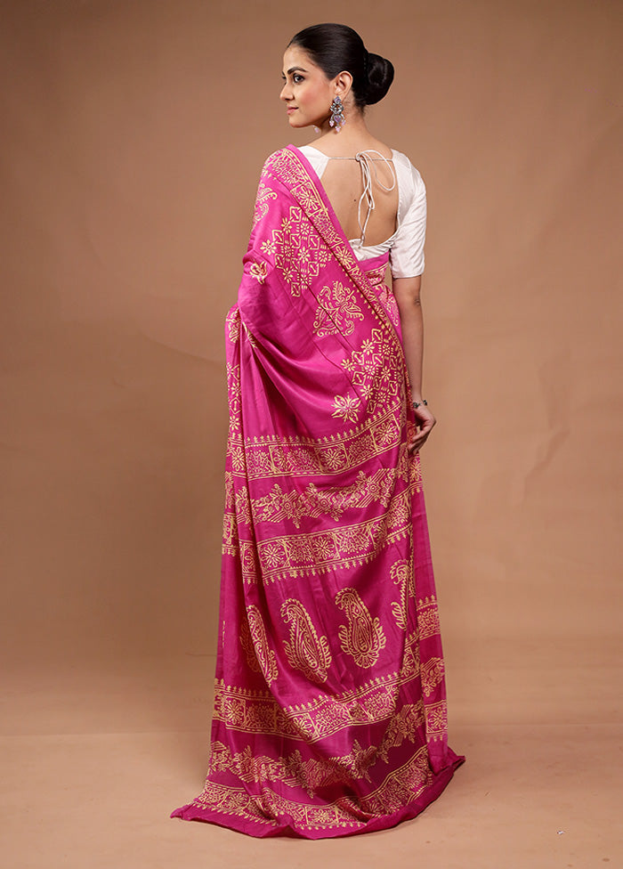 Pink Printed Silk Saree Without Blouse Piece