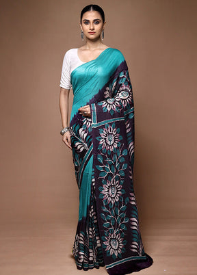 Black Printed Silk Saree Without Blouse Piece