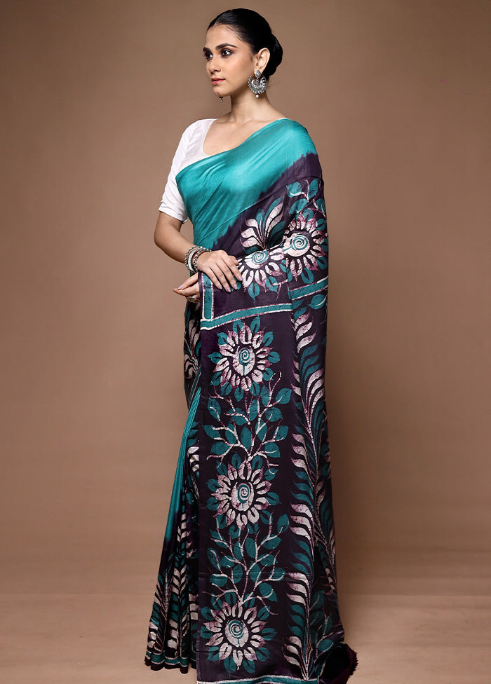 Black Printed Silk Saree Without Blouse Piece