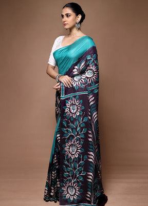 Black Printed Silk Saree Without Blouse Piece