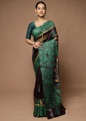 Black Printed Silk Saree Without Blouse Piece