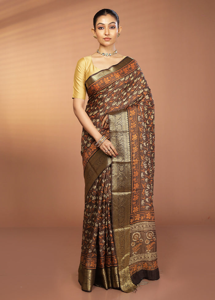 Green Chanderi Silk Saree With Blouse Piece