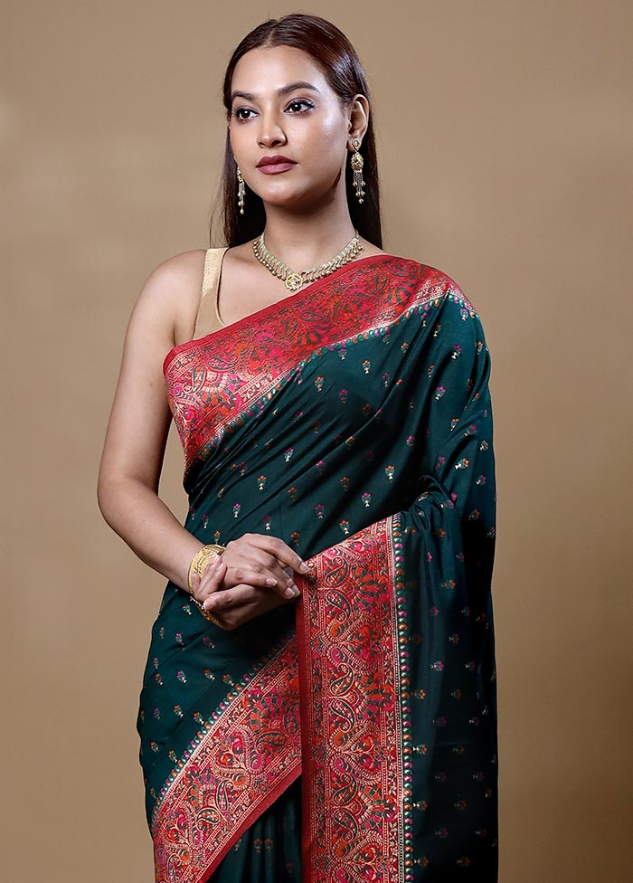 Green Dupion Silk Saree With Blouse Piece