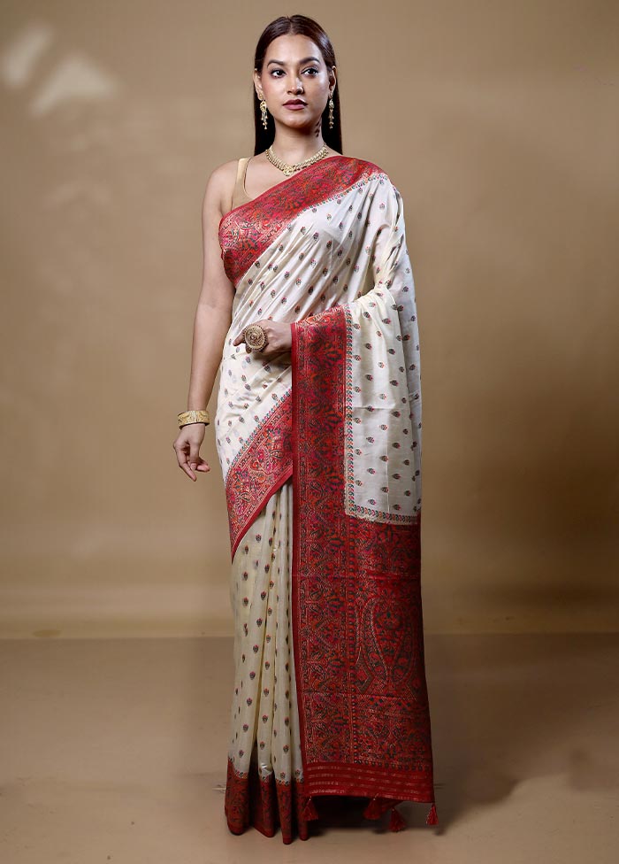 Cream Dupion Silk Saree With Blouse Piece