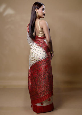 Cream Dupion Silk Saree With Blouse Piece