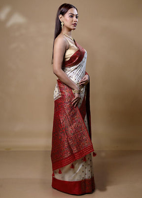 Cream Dupion Silk Saree With Blouse Piece