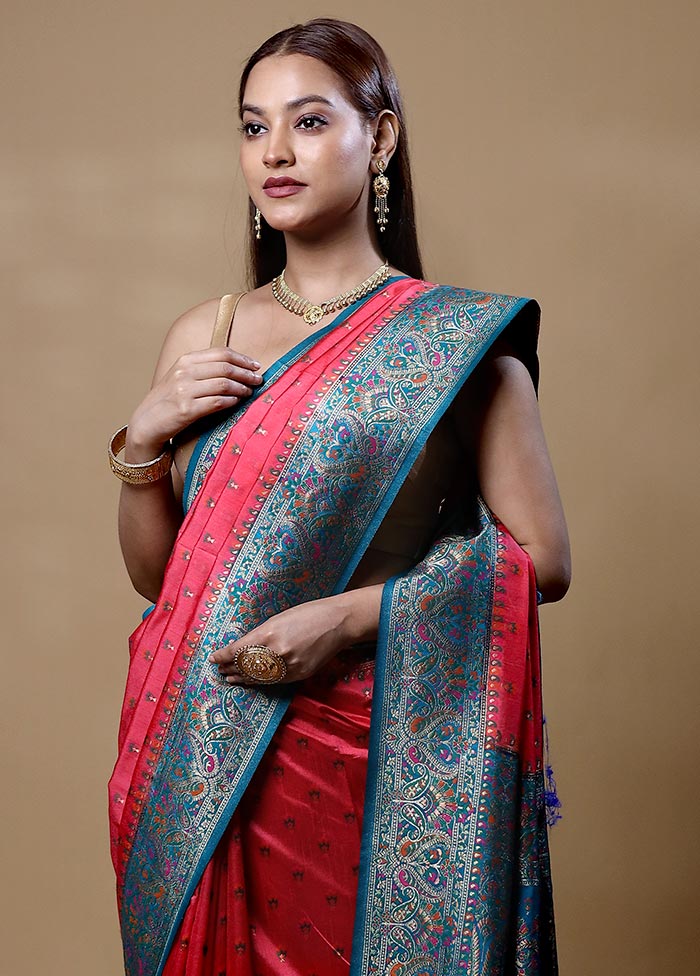 Pink Dupion Silk Saree With Blouse Piece