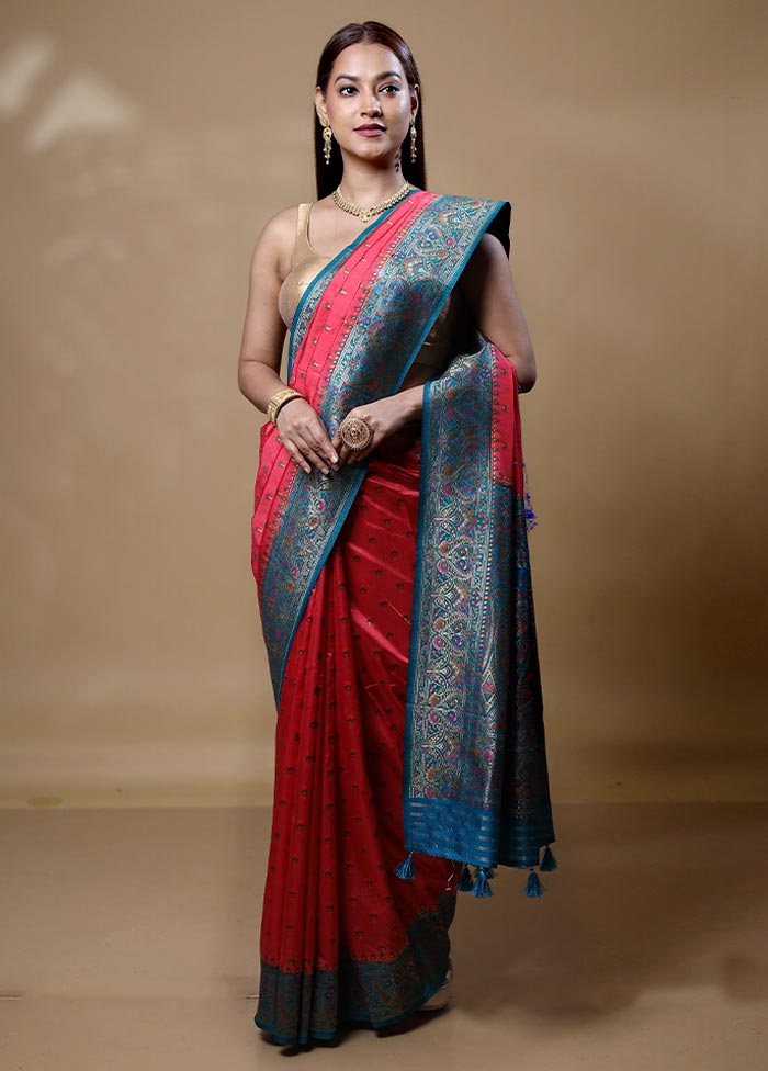 Pink Dupion Silk Saree With Blouse Piece