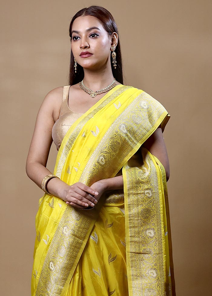 Yellow Dupion Silk Saree With Blouse Piece