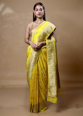 Yellow Dupion Silk Saree With Blouse Piece