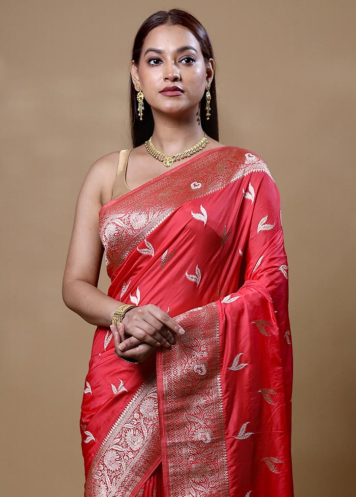 Rust Dupion Silk Saree With Blouse Piece