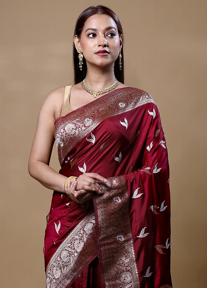 Maroon Dupion Silk Saree With Blouse Piece