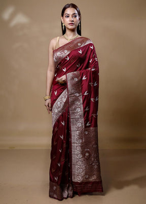 Maroon Dupion Silk Saree With Blouse Piece