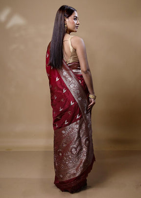 Maroon Dupion Silk Saree With Blouse Piece