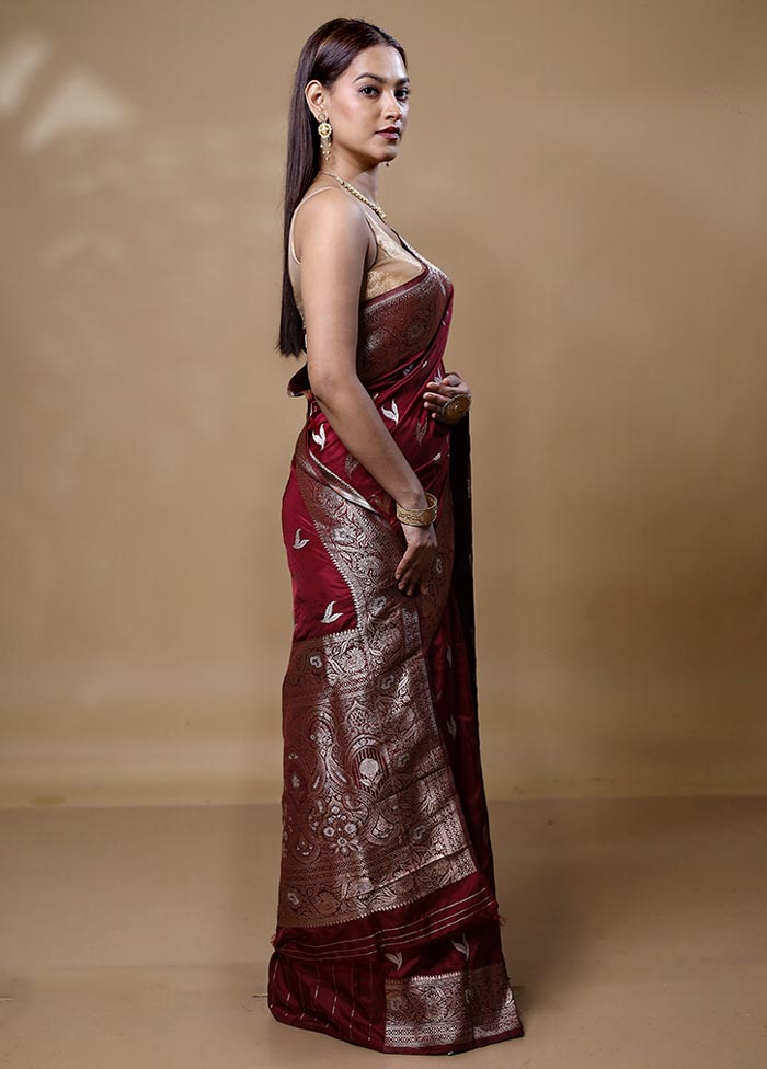 Maroon Dupion Silk Saree With Blouse Piece