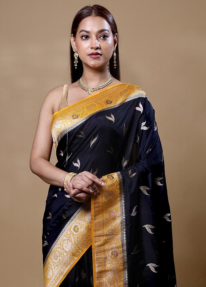 Black Dupion Silk Saree With Blouse Piece