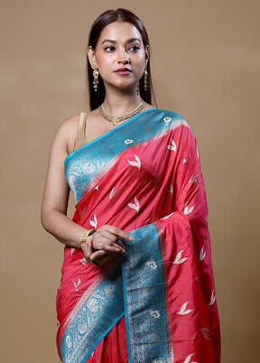 Peach Dupion Silk Saree With Blouse Piece