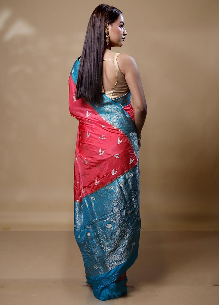 Peach Dupion Silk Saree With Blouse Piece