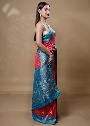 Peach Dupion Silk Saree With Blouse Piece