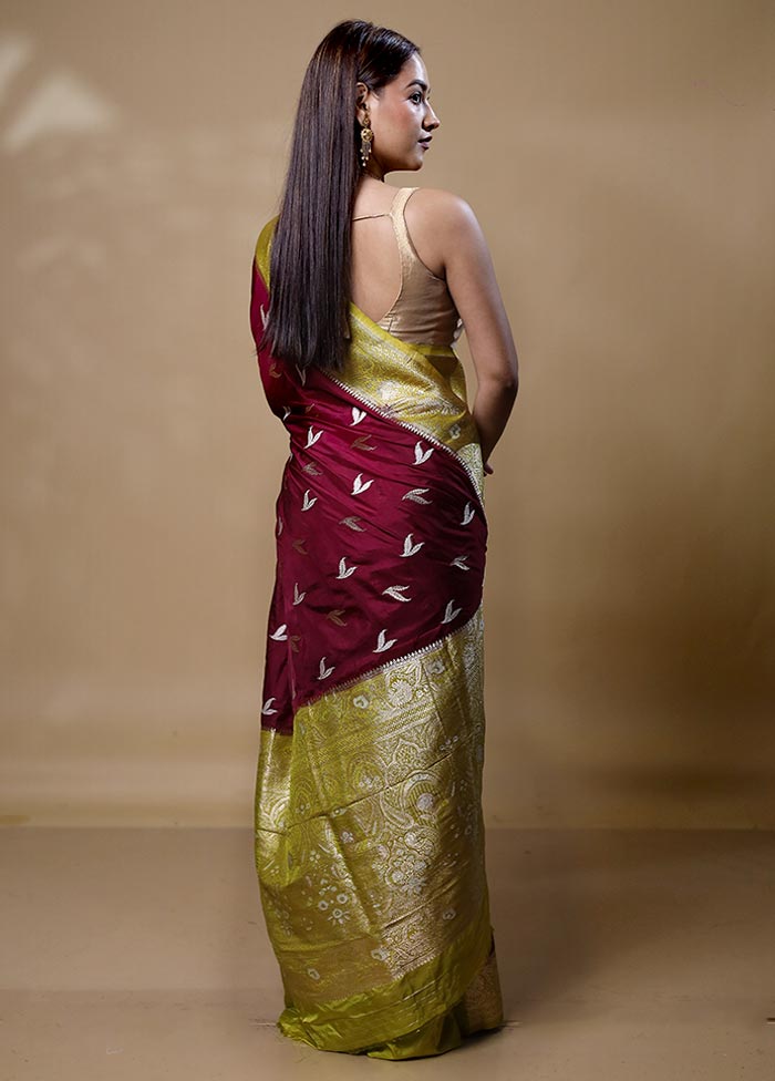 Maroon Dupion Silk Saree With Blouse Piece