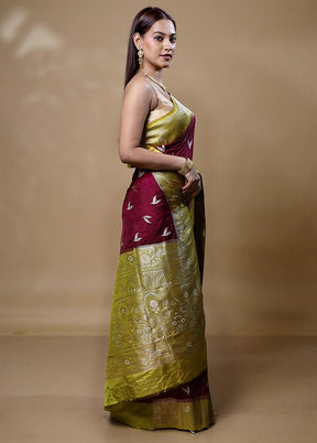 Maroon Dupion Silk Saree With Blouse Piece