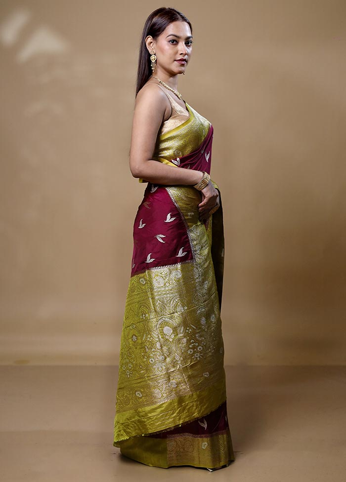 Maroon Dupion Silk Saree With Blouse Piece