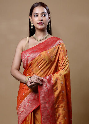 Yellow Dupion Silk Saree With Blouse Piece