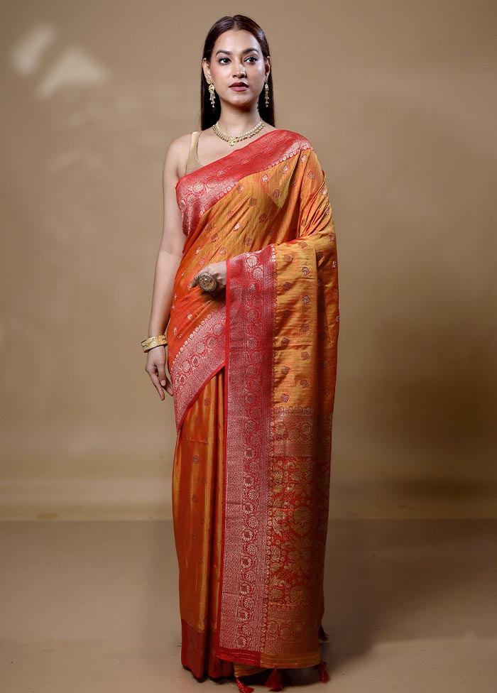 Yellow Dupion Silk Saree With Blouse Piece