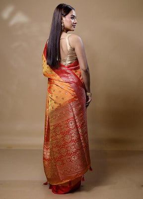 Yellow Dupion Silk Saree With Blouse Piece